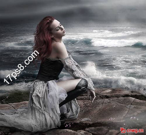 photoshop教程合成海边绝望的美女