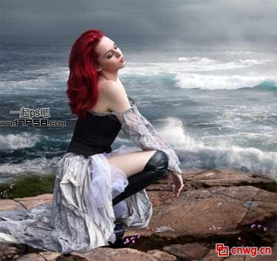 photoshop教程合成海边绝望的美女